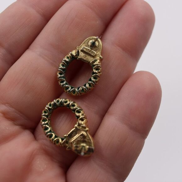 Trifari Vintage Oval Pearl Post Earrings | Oval Gold Tone Frame Costume Jewelry - Picture 5 of 9